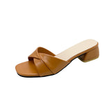 Large-Size Small Square And Slippers Women 2025 Summer New Korean Version Of The Word Slippers Women's Literature And Art Simple External Wear Temperament HZ0115