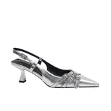 2025 Beautiful High-Heeled Shoes Female Fine Heel Silver Temperament Pointy Single Shoe Belt Buckle French Bag Head Sandals HZ0115