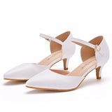 5 Cm White Fine-Heeled Pointed Sandals In Low- Heel Large-Size Women's Wedding Shoes Bride Shoes Large Size Small Size HZ0115