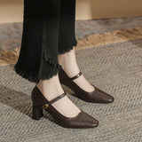 French Retro Square Shallow Mouth Mary Jane Single Shoes Women's Spring 2025 New Word Buckle Lady Casual Single Shoes HZ0115