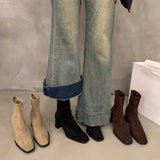 High-Heeled Korean Small Ankles Velvet Martin Boots Women's Shoes 2025 New Autumn And Winter Plus Velvet Square Head Thin Short Boots HZ0115
