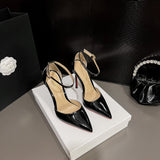 Red-Soled High-Heeled Women's Fine Heel 2025 Autumn And Summer 2025 New Word With Sandals Feminine Temperament Pointy Single Shoes HZ0115