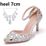 Large-Size Tuxedo Diamond Wedding Shoes 9 Fine Heel Pointed Sandals Luxury Water Drill Wedding Shoes P09BRBRW HZ0115