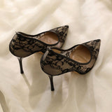 Airable Lace Mesh High Heels Women 2025 New Summer Design Sense Niche Temperament Tip Fine Heel Single Shoes HZ0115