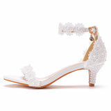 5 Cm Lace Flower Wedding Shoes Shallow Mouth With Sandals Fine Heel Size Sandals Bride Bride Bridesmaid Sandals HZ0115