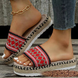 2025 New National Wind Large Size Lady Thick Bottom Fish Mouth With Linen Color Slippers HZ0115
