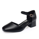Vintage Square Head Spring And Autumn Shoes Mary Jane Hollow Single Shoes Thick Heel Buckle Low Heel Sexy Bag And Head Sandals Woman HZ0115