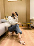Black Clip Toe Sandals Women Flip-Flops High Heel Pins Outside Wearing Fashion Slippers Outside The Cool Drag Summer HZ0115