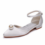 2 Cm Ball Beads Flat And Casual Tip Hollow Sandals Low Heel Light-Mouthed Satin Cloth Buckle The Bride's Wedding Shoes HZ0115