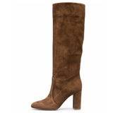 Vintage Brown Velvet High Barrel Thick And Knight Boots Hot Girl Big Barrel Around Thin High Boots HZ0115
