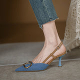Sandals Women's French Temperament Blue Single Shoes 2025 New Pointed High Heel Fine Heel High Heel High Heel High Heels HZ0115