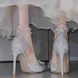Princess Wind Silver Crystal High Heels Women Summer 2025 New 18-Year-Old Matribs Bridesmaids Wedding Shoes HZ0115