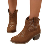 Embroidery Short Boots Women 2025 Autumn New Round Head Thick And Large Size Side Zipper Martin Boots HZ0115