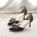 High-Heeled Women's 2025 Autumn New Bow Buckle With The Fine Heel Casual Net Red Women's Singles Shoes HZ0115