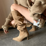 Large Barrel Pile Pile Boots Pointed Long Boots Women And High Boots High And Coarse Legs Over The Knee Boots HZ0115