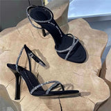 Spring And Summer 2025 New Water Drill Letter High Heels Sexy Dew Fine Heel King With Sandals Women Shoes HZ0115