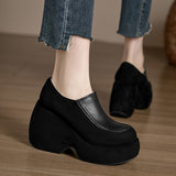 Thick-Soled Pine Soles Of Lefu Shoes 10Cm Slope Heel Single Shoes Round Head Small Height Height Waterproof Platform Deep Mouth High Heels HZ0115