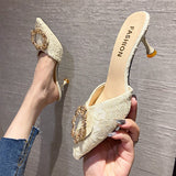 Slippers Women Wear Half-Slippers Women 2025 New French Fine And Bag Head Cool Drag Black High HZ0115