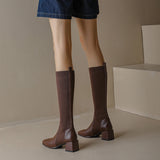 Vintage Knitted Wool Elastic Lean Long Boots Woman But Knee-High Thick And Socks Boots Spring And Autumn Boots HZ0115