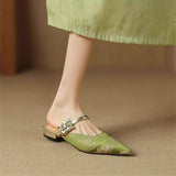 New Chinese-Style Brooding Low-Hee Half-Slippers Women's Summer New Word Thick And Pointed Lazy People Pack Cold Slippers HZ0115