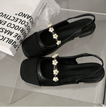 Vintage White French Mary Jane Shoes Women 2025 New Summer Pearl Fairy Wind Flat-Bottomed Sandals HZ0115