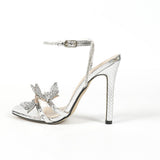 Women's High-Heeled Butterfly Decorative Water Drill With Cross Ankle With Square Head Fine High Heel Sandals HZ0115