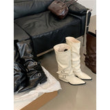 Sharp Buckle Folding Pile Boots Women Coarse And 2025 Punk Style Knight Boots Fried Street Hot Girls High And Long Boots HZ0115
