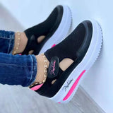 2025 New Large-Size Casual Single-Shoe Women Fly Weave Slope And Magic Sticker Mesh Shoes HZ0115