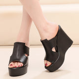 Cowskin Hollow Waterproof Table Thick Bottom One-Word Drag High Slope And Fitting Room Slippers Soft Bottom Loose Cake 4243 Women Cold Slippers HZ0115