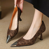 Vintage Light Luxury Women's Shoes High-End Leopard Design Fine Heel Head Light Work Commuting Fashion High Heels HZ0115