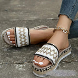 2025 New National Wind Large Size Lady Thick Bottom Fish Mouth With Linen Color Slippers HZ0115