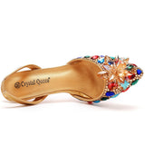7 Cm Colorful Gold Light-Headed Sandals Water Drill Glass Fine Heel Sandals Large Size Bride Wedding Shoes Women HZ0115