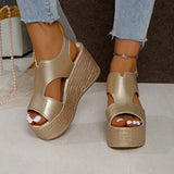 Thick-Soled Sandals Women's Large Code 2025 Summer New Sloped Sandals High Heel Waterproof Table Buckle Women's Shoes HZ0115
