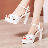 Walk Show Artifact Model High Heel Sandals Leather Thick Heel Waterproof Counter 11Cm Cross-Band Hollow Performance Sandals Women Summer HZ0115