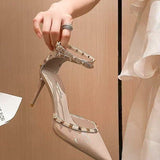 Naked High-Heeled Women 2025 New Summer Fine Heel Rivet Temperament High-End Non-Tired Bao-Head With Single Shoes HZ0115