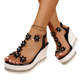 Large-Size Slope And Flower Sandals Women 2025 Summer New Loose With Water Drill Loose Cake Thick-Soled Sandals Women HZ0115