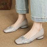 Fashion Retro Low-Heeled 3CM Single Shoe 2025 Autumn New Hand-Woven Square Shallow Thick Fashion Single Shoes HZ0115