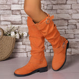 New Women's Fashion Boots Large-Size Round Head Thick And Long Boots Solid Color Belt Buckle In Autumn And Winter 2025 HZ0115