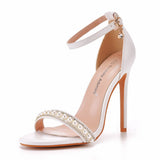 11 Cm High-Heeled Sandals Pearl White Buckle Shoes Fine Heel Fish Mouth Roman Sandals White Wedding Shoes HZ0115