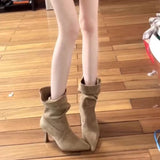 OMG! Thin Pile Boots And High Heel Mid-Sleeve Boots Folded Short Boots HZ0115