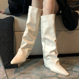 White Trousers Boots 2025 New Net Red Fat Mm Pointed Slope And High But Knee Long Boots Woman HZ0115