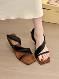 Vintage Hottie Style ~ French Head High Heel Slippers Women Summer Wearing Korean Version Of The Striped Thin Heel Sandals HZ0115