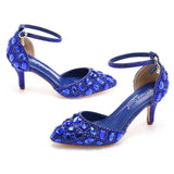 7 Cm Large-Size Sandals Fine Heel Head Water Drill High Heel Sandals Gold Water Drill High Heels Wedding Shoes HZ0115
