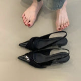 French Gentle Temperament Pointed High-Heeled Shoes Women's Light Mouth Folds Low Heel Single Shoes Behind The Empty Head Sandals HZ0115