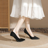 Naipa French Single-Shoe Black Pointed High-Heeled Women's Fine Heel In Spring 2025 New Professional Metal Decoration HZ0115