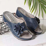 2025 Summer New Slope With Flower Fish Mouth Large-Size Slippers Car Sewing Hollow Women's Leisure Cold Slippers HZ0115