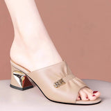 Mid-Heeled Slippers Women Wear Fashion Coarse Sandals In The Summer Of 2025 New Size One-Word Slippers HZ0115