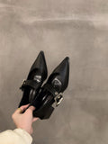 Sharp High-Heeled Black Mary Jane Single Shoes Women's Shoes 2025 New Spring And Autumn Winter French Retro Small Leather Shoes HZ0115