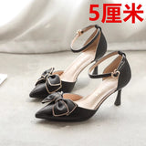 High-Heeled Women's 2025 Autumn New Bow Buckle With The Fine Heel Casual Net Red Women's Singles Shoes HZ0115