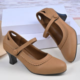 2025 New Ladies Retro Mary Jane High Heels Large-Size Coarse Lace Round Head High Heel Single Shoes HZ0115